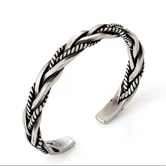 STERLING SILVER BRAIDED BANGLE CUFF BRACELET - Picture 2 of 6